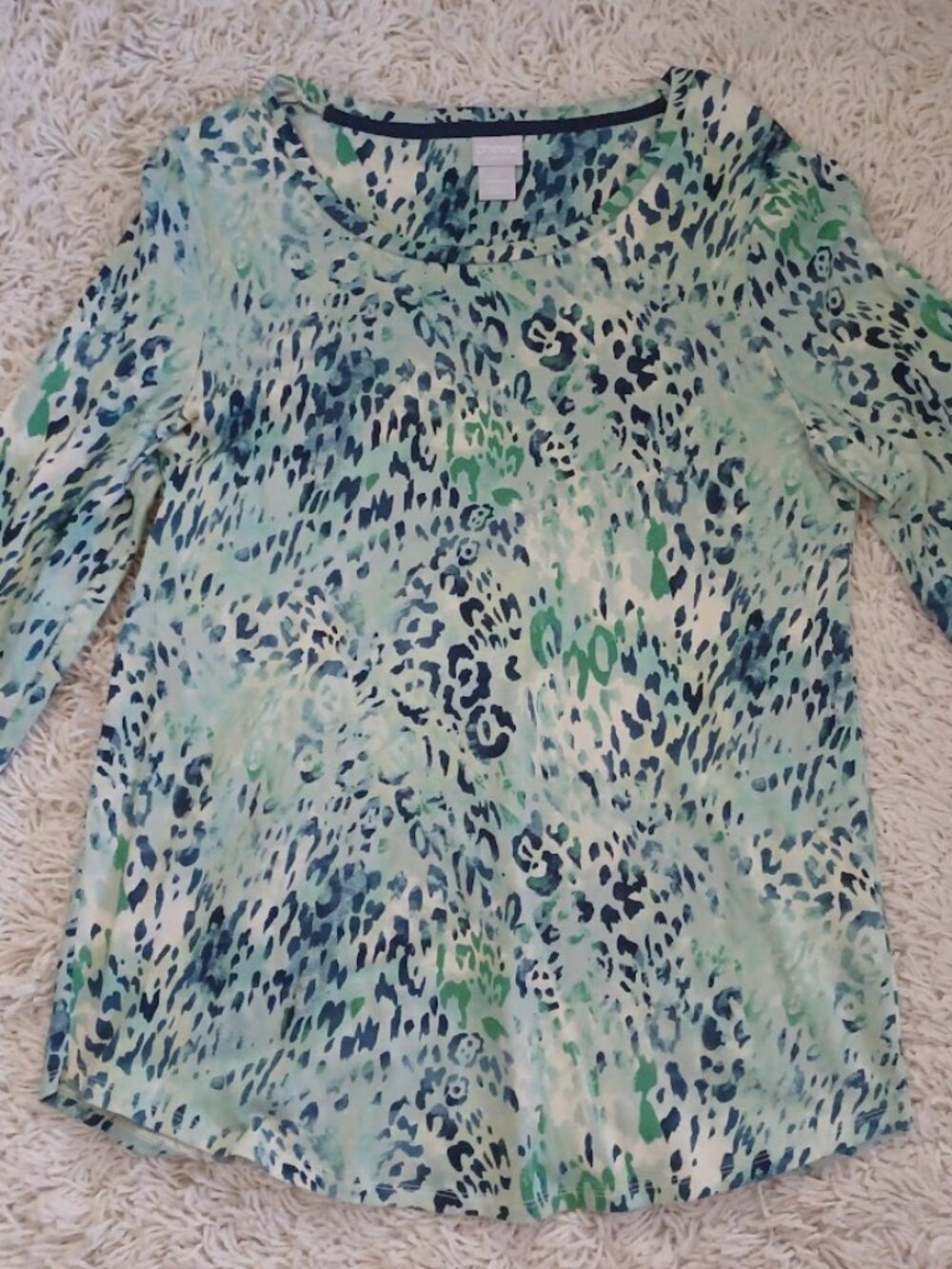 Chico's Zenergy Top Womens 1 M 8/10 Animal Leopard Print Cotton Modal Long Sleev